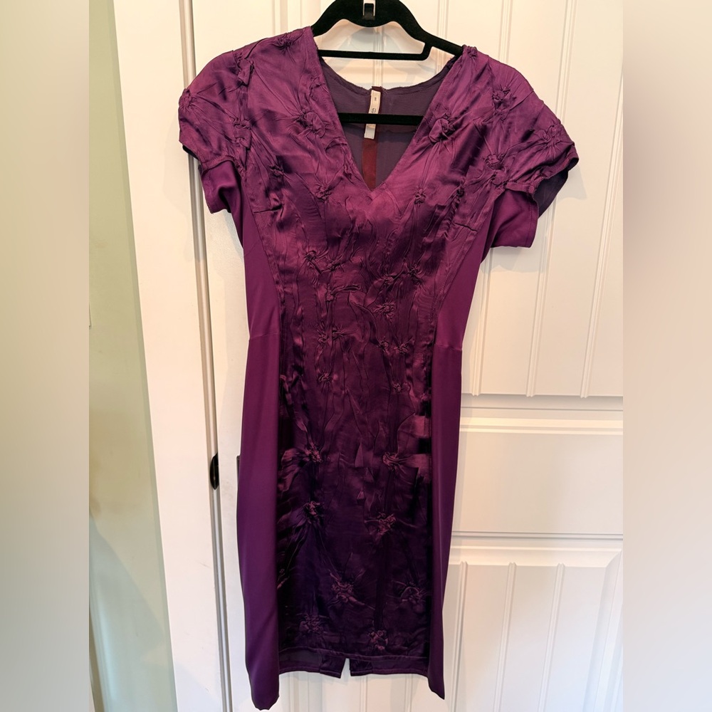 Prada Plum/Purple Rosette Ruched Sheath Dress, Size 38 IT